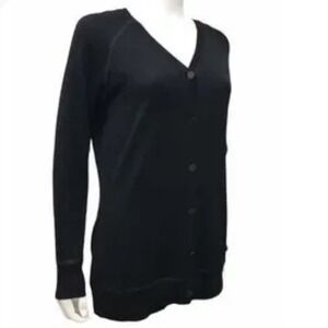 St. John Womens Black Wool Blend V-Neck Button Front Cardigan Sweater Size 8